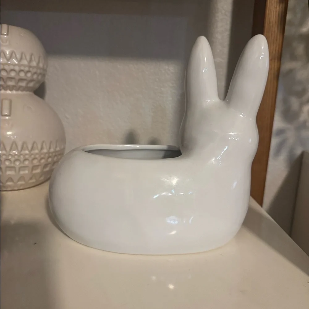 West elm White Ceramic Bunny Planter